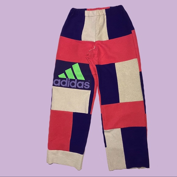 Pants - Adidas Comfortable elastic waistband colorful patchwork reworked sweatpants